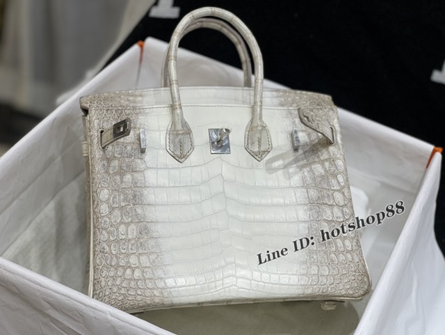 Hermes專櫃蜜蠟線全手工縫製鱷魚皮手提女包 愛馬仕Birkin25進口喜馬拉雅白尼羅鱷 zhh1059